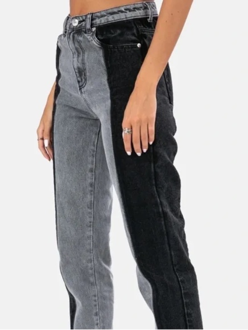 Adika Two-Tone High-Waist Straight Leg Jeans - Black & Gray